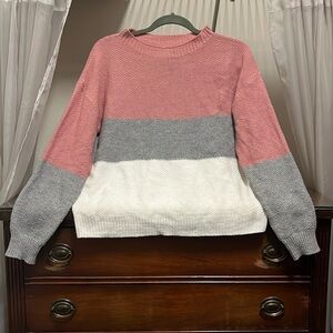 Women's Milumia Medium Colorblock Pink, White, and Gray Knit Long Sleeve Sweater